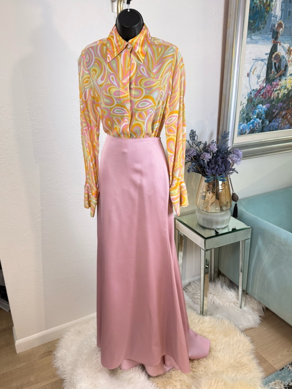 NWT Halston Astin Satin High-Low Maxi Skirt Dusty Rose Size‎ 8 - Picture 3 of 16